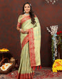 Ravishing Pista Cotton Silk Saree With Magnetic Blouse Piece