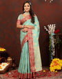 Mellifluous Sea Green Cotton Silk Saree With Lissome Blouse Piece