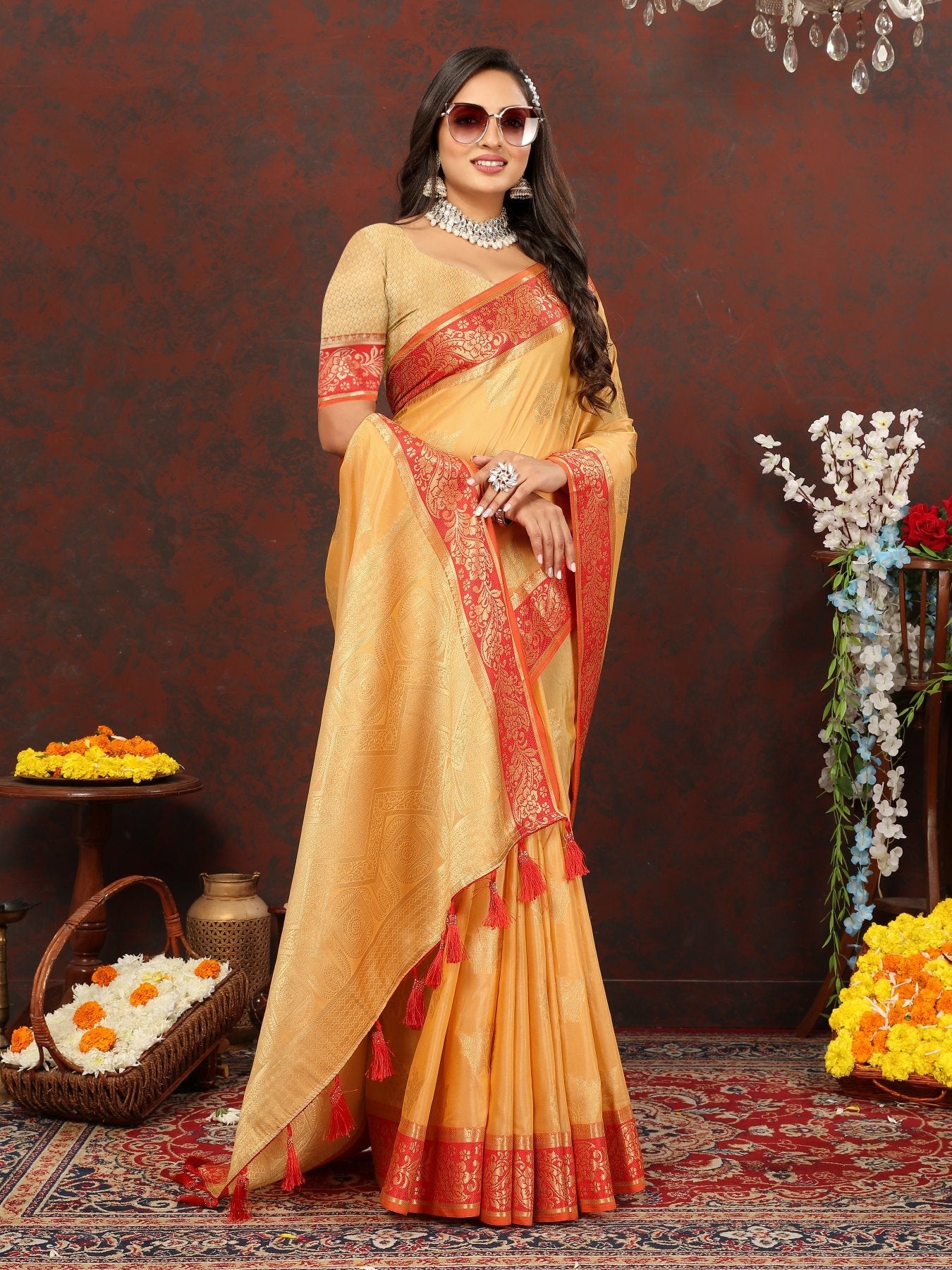 Hypnotic Yellow Cotton Silk Saree With Devastating Blouse Piece