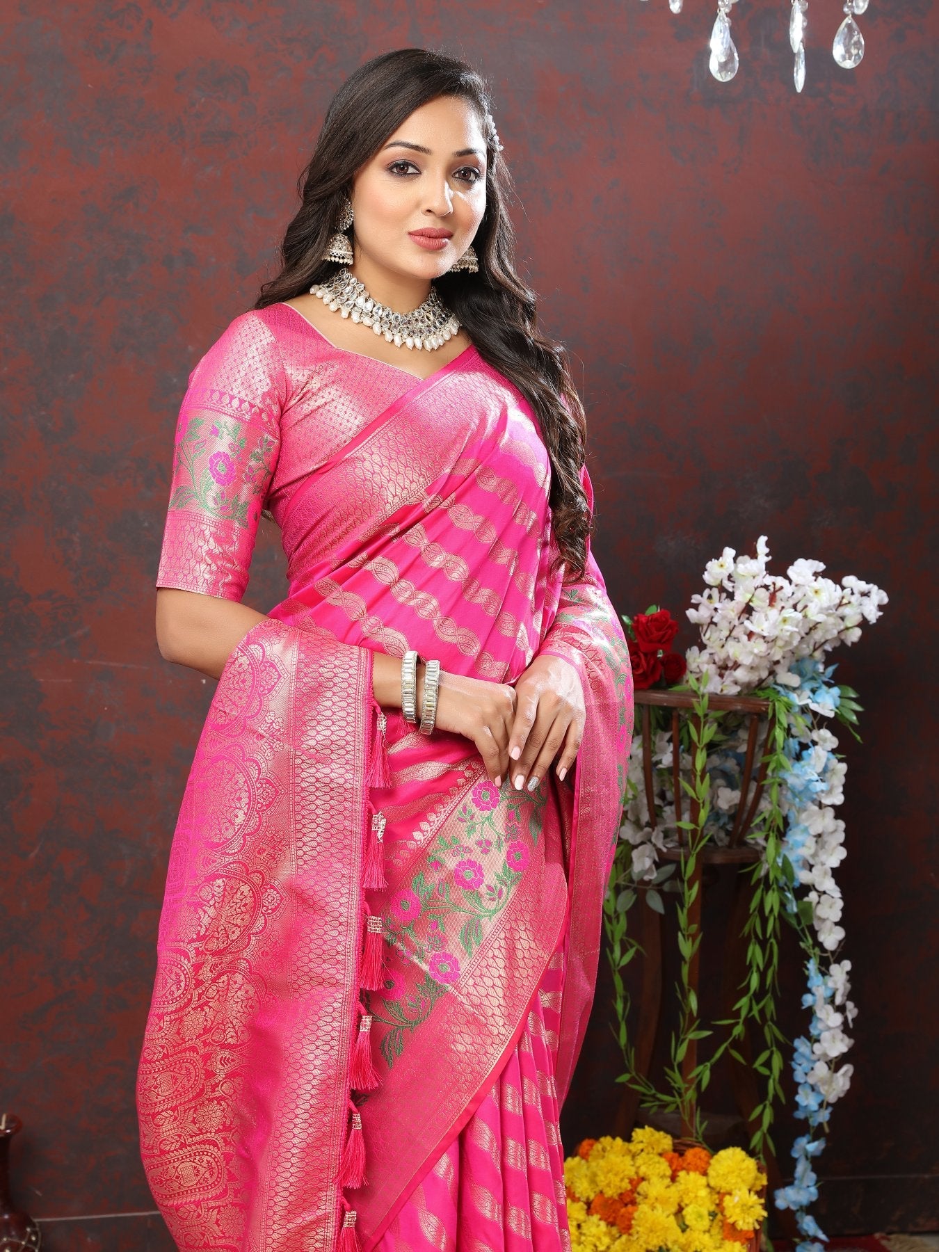 Ephemeral Dark Pink Soft Banarasi Silk Saree With Glorious Blouse Piece