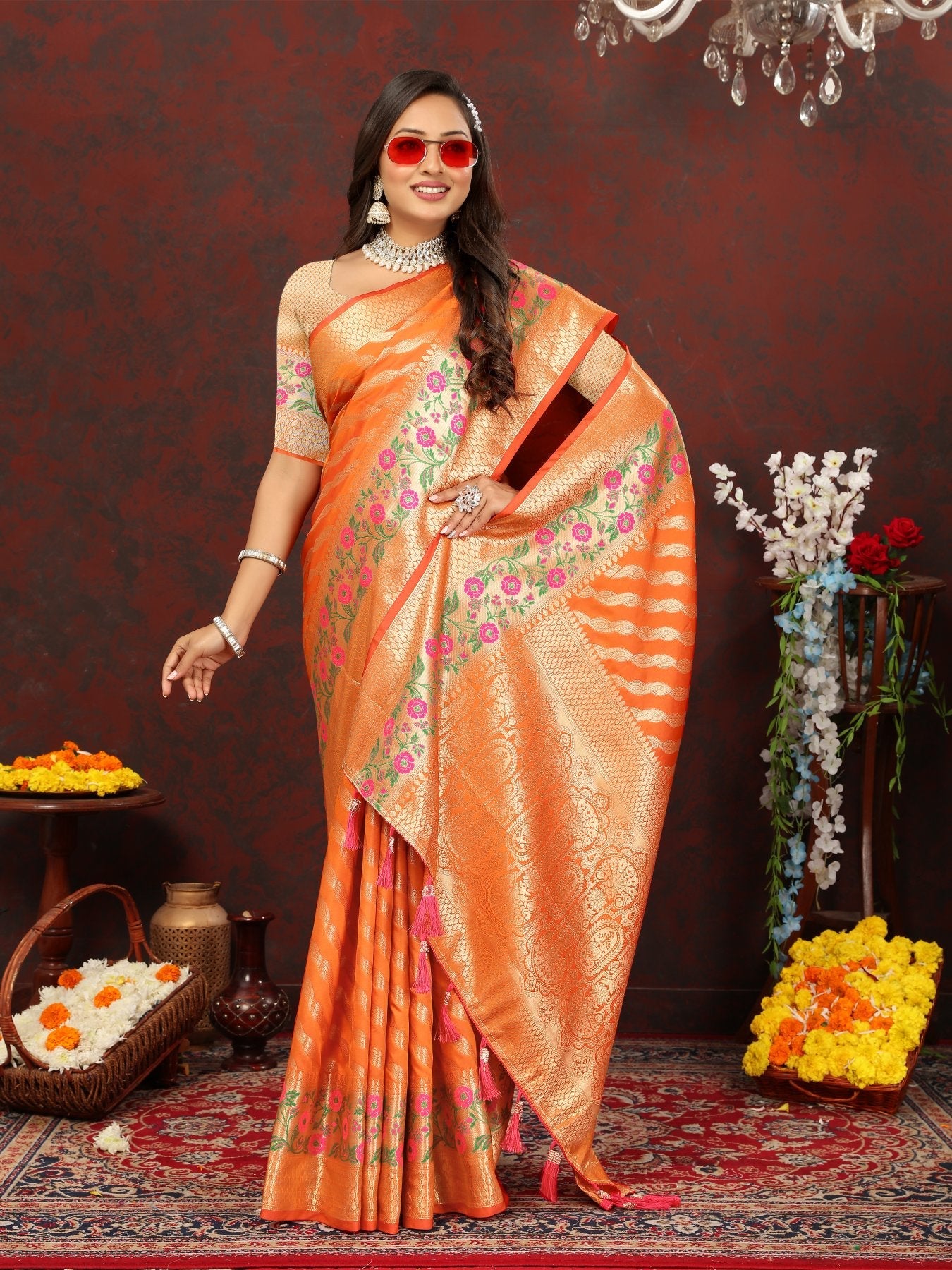 Tantalizing Orange Soft Banarasi Silk Saree With Lassitude Blouse Piece