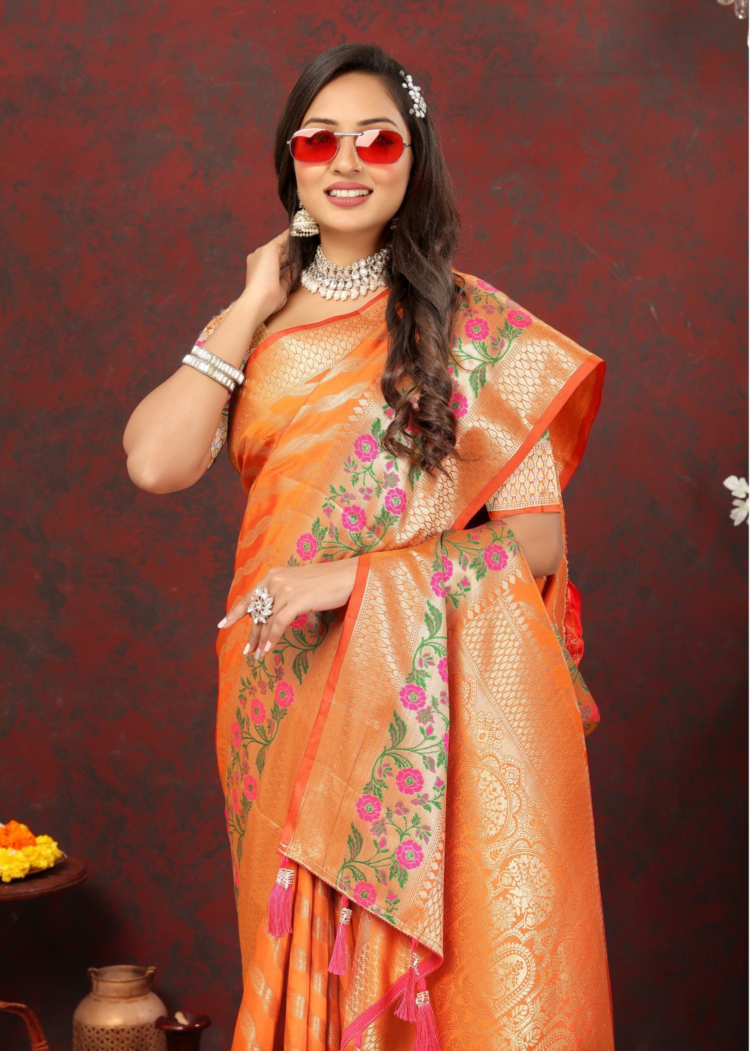 Tantalizing Orange Soft Banarasi Silk Saree With Lassitude Blouse Piece