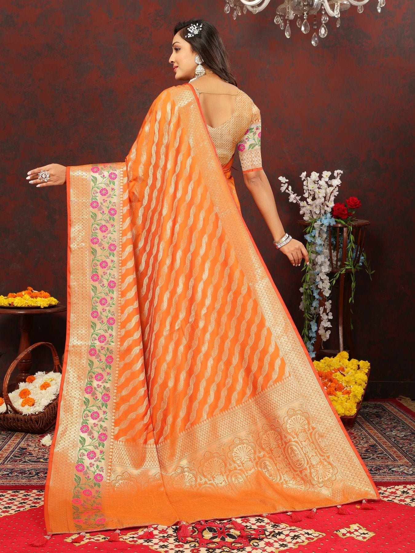 Tantalizing Orange Soft Banarasi Silk Saree With Lassitude Blouse Piece