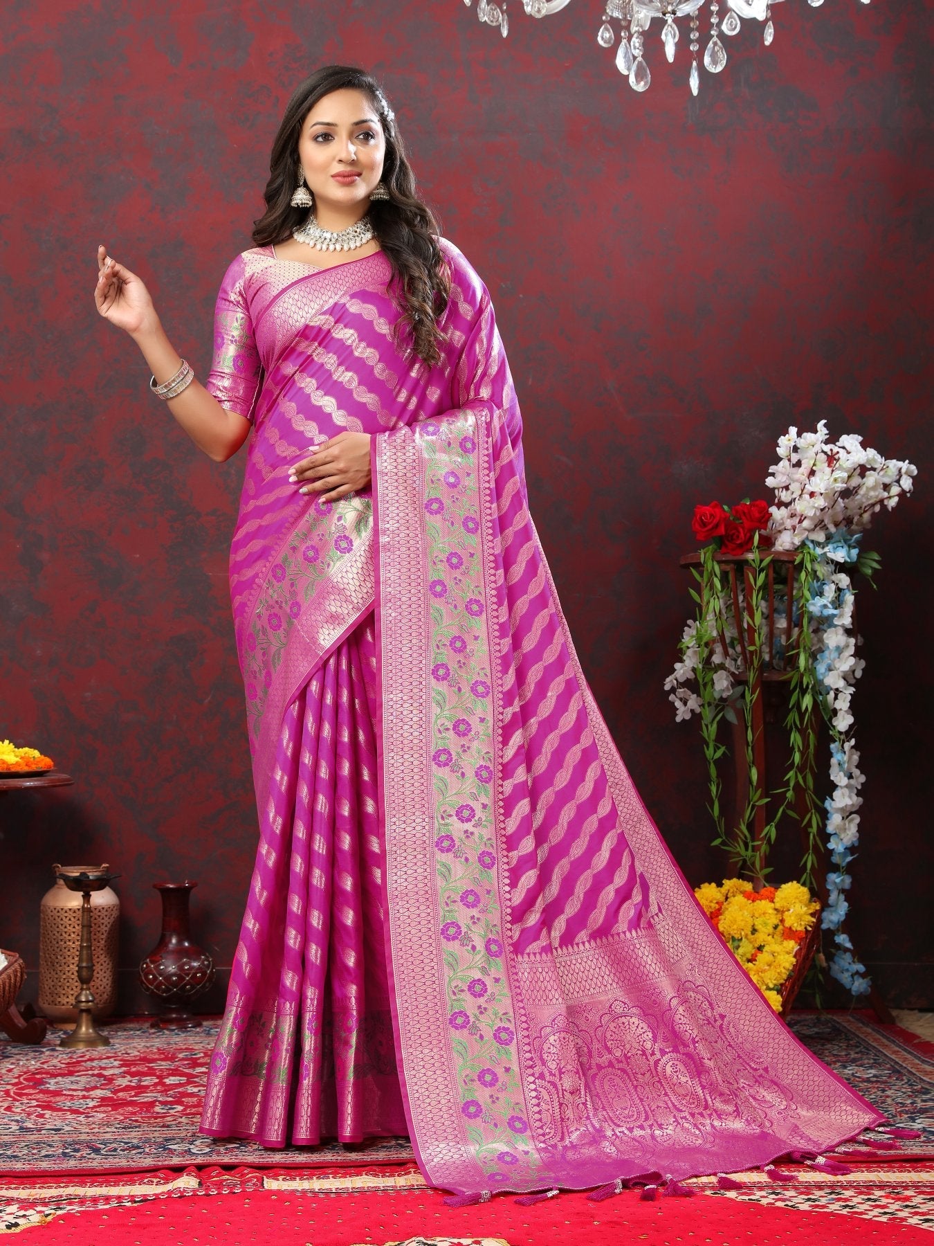 Grandiose Purple Soft Banarasi Silk Saree With Lagniappe Blouse Piece