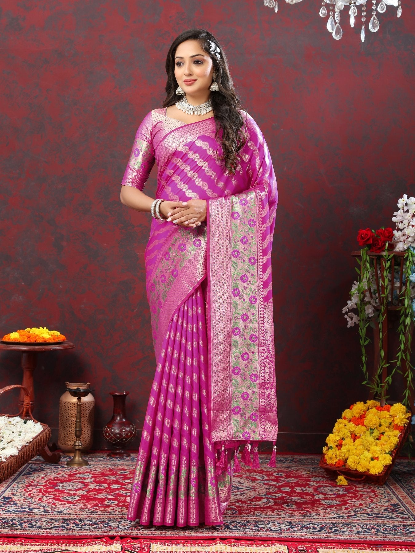 Grandiose Purple Soft Banarasi Silk Saree With Lagniappe Blouse Piece