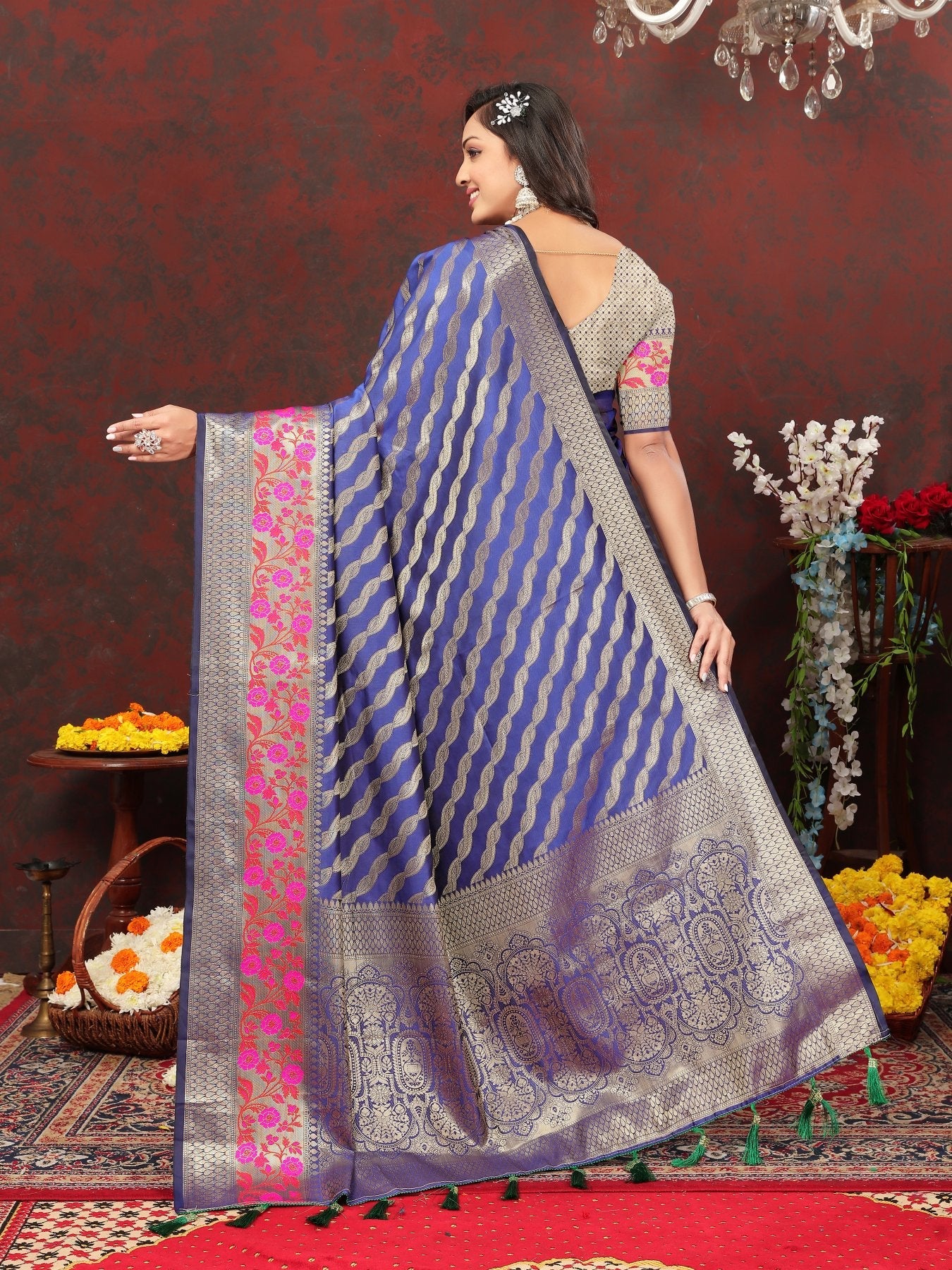 Embrocation Royal Blue Soft Banarasi Silk Saree With Fancifull Blouse Piece