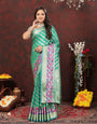 Eloquence Sea Green Soft Banarasi Silk Saree With Flameboyant Blouse Piece