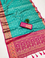 Efflorescence Sea Green Soft Banarasi Silk Saree With Pleasant Blouse Piece