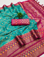 Ebullience Sea Green Soft Banarasi Silk Saree With Flamboyant Blouse Piece