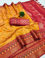 Ineffable Yellow Soft Banarasi Silk Saree With Embrocation Blouse Piece