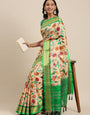 Captivating Beige Kalamkari Printed Saree With Delectable Blouse Piece