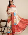 Adorable Beige Kalamkari Printed Saree With Vestigial Blouse Piece