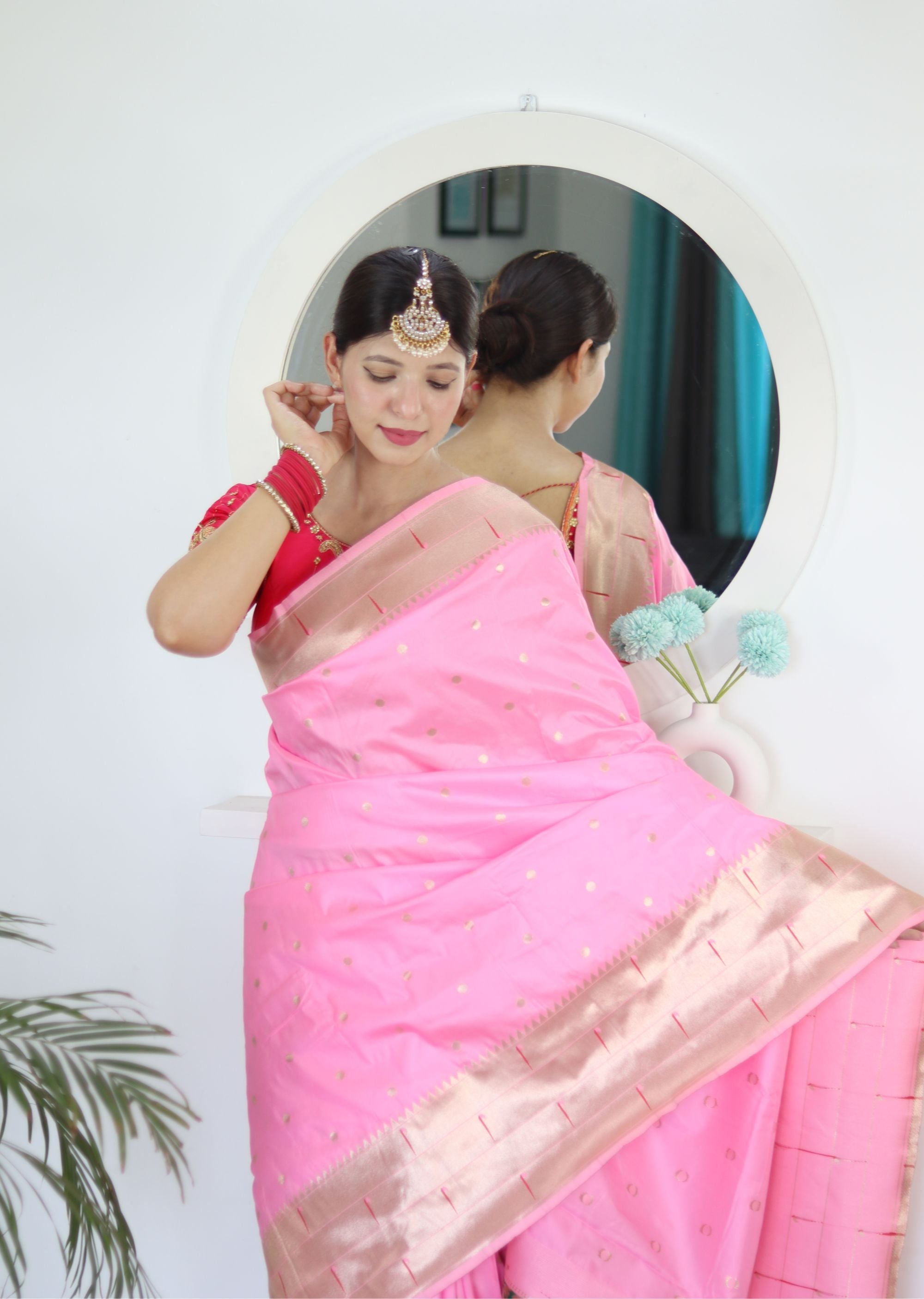 Seraphic Baby Pink Paithani Silk Saree With Eloquence Blouse Piece