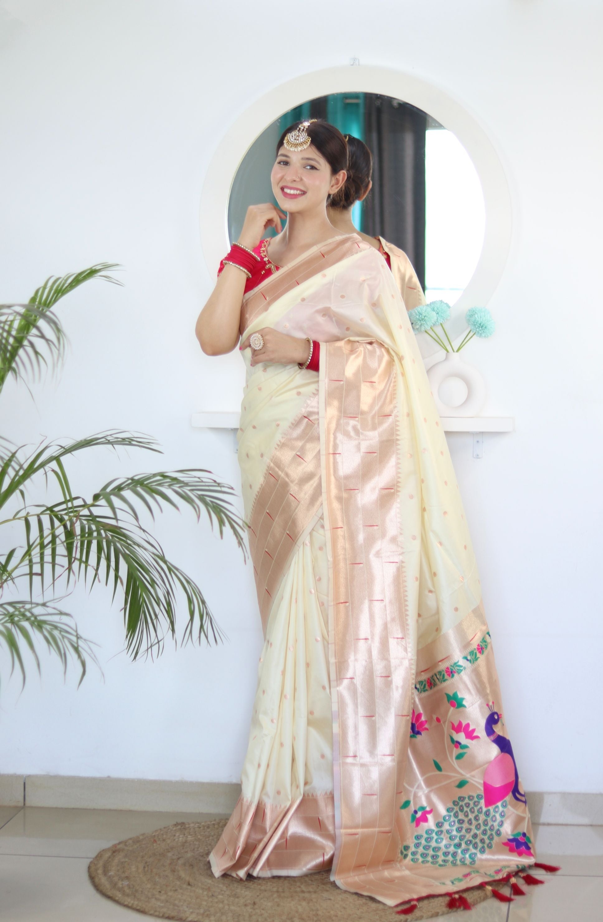 Breathtaking Beige Paithani Silk Saree With Susurrous Blouse Piece