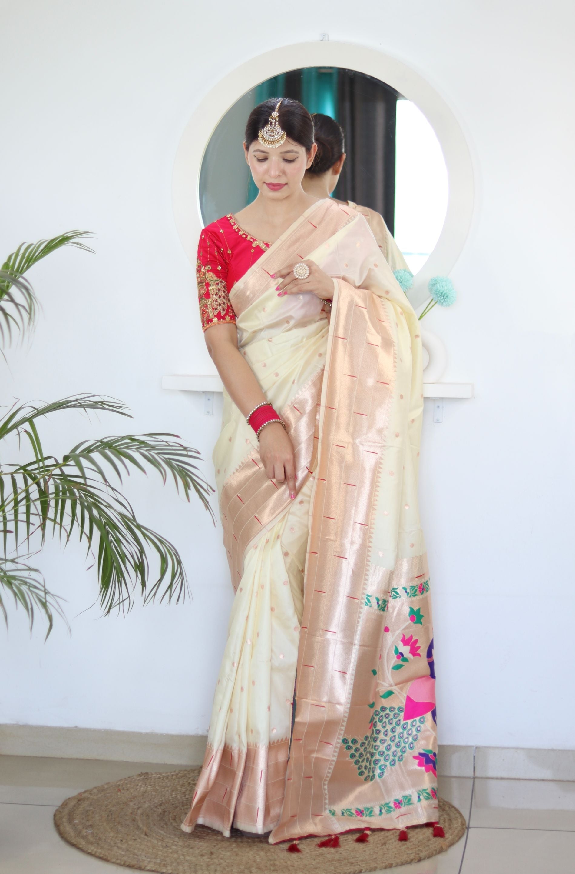 Breathtaking Beige Paithani Silk Saree With Susurrous Blouse Piece