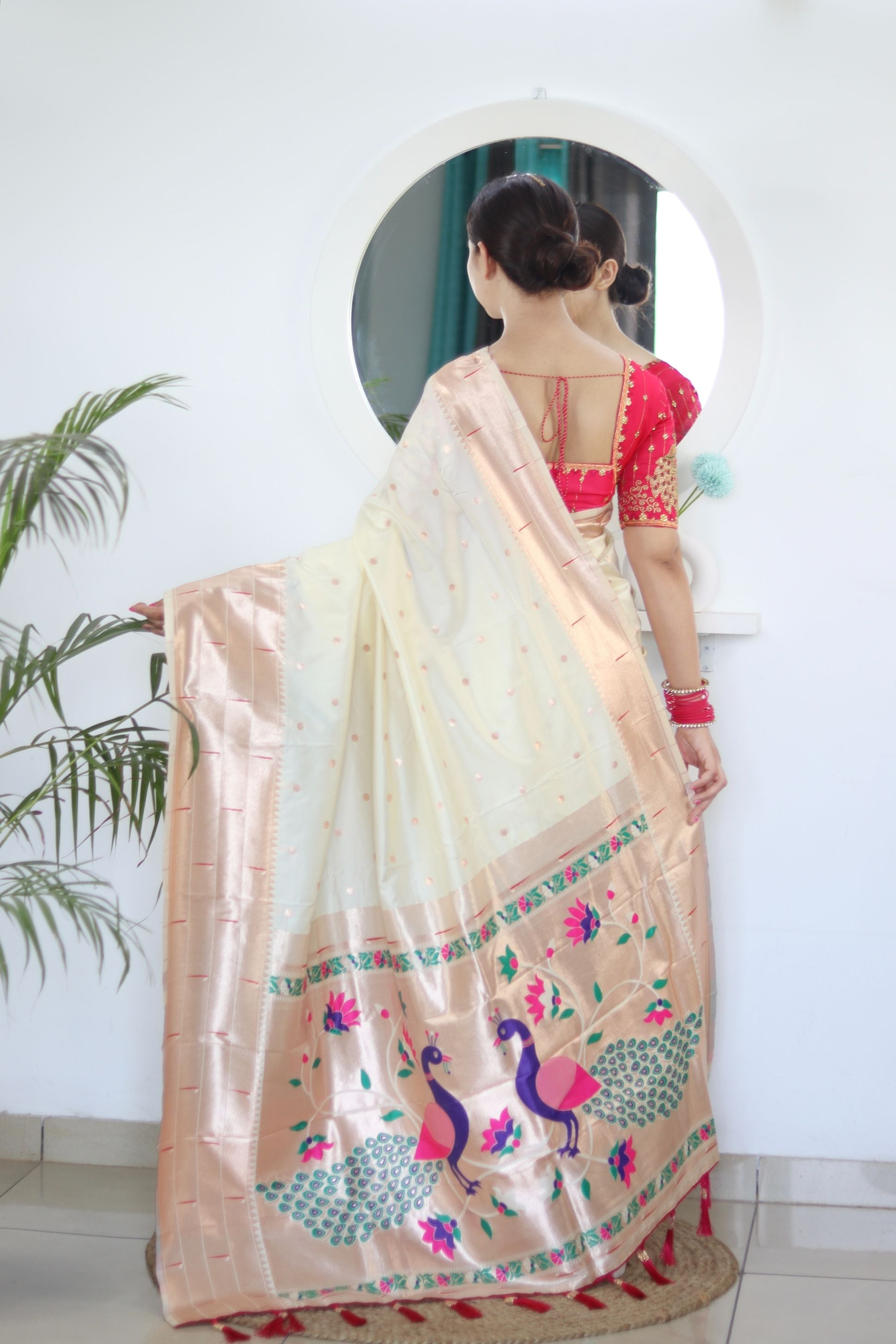 Breathtaking Beige Paithani Silk Saree With Susurrous Blouse Piece