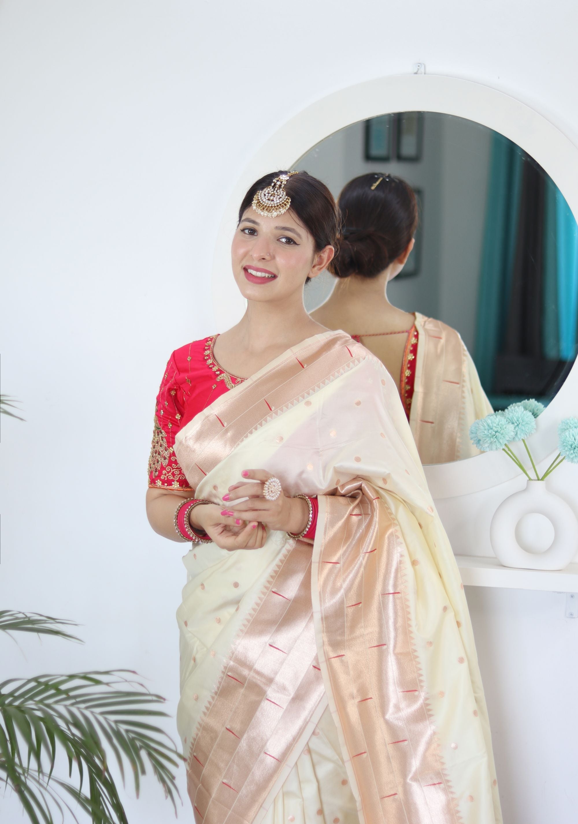 Breathtaking Beige Paithani Silk Saree With Susurrous Blouse Piece