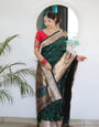 Ravishing Dark Green Paithani Silk Saree With Elision Blouse Piece