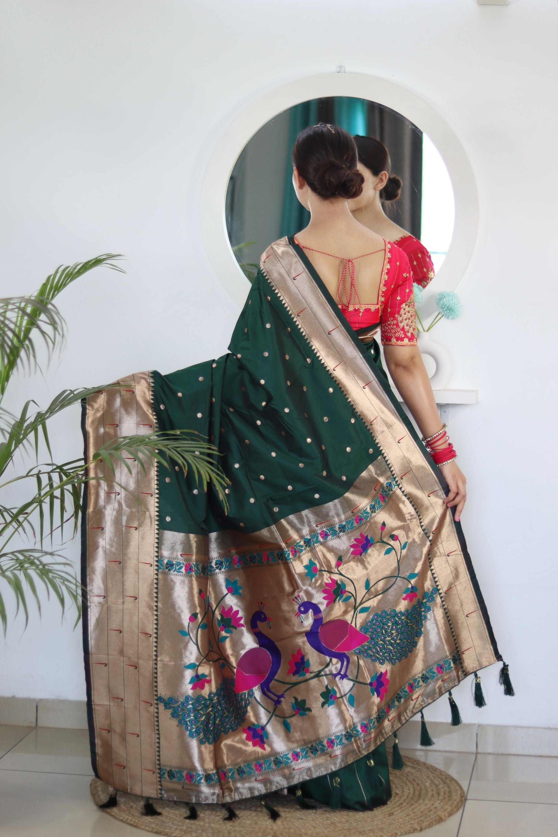 Ravishing Dark Green Paithani Silk Saree With Elision Blouse Piece