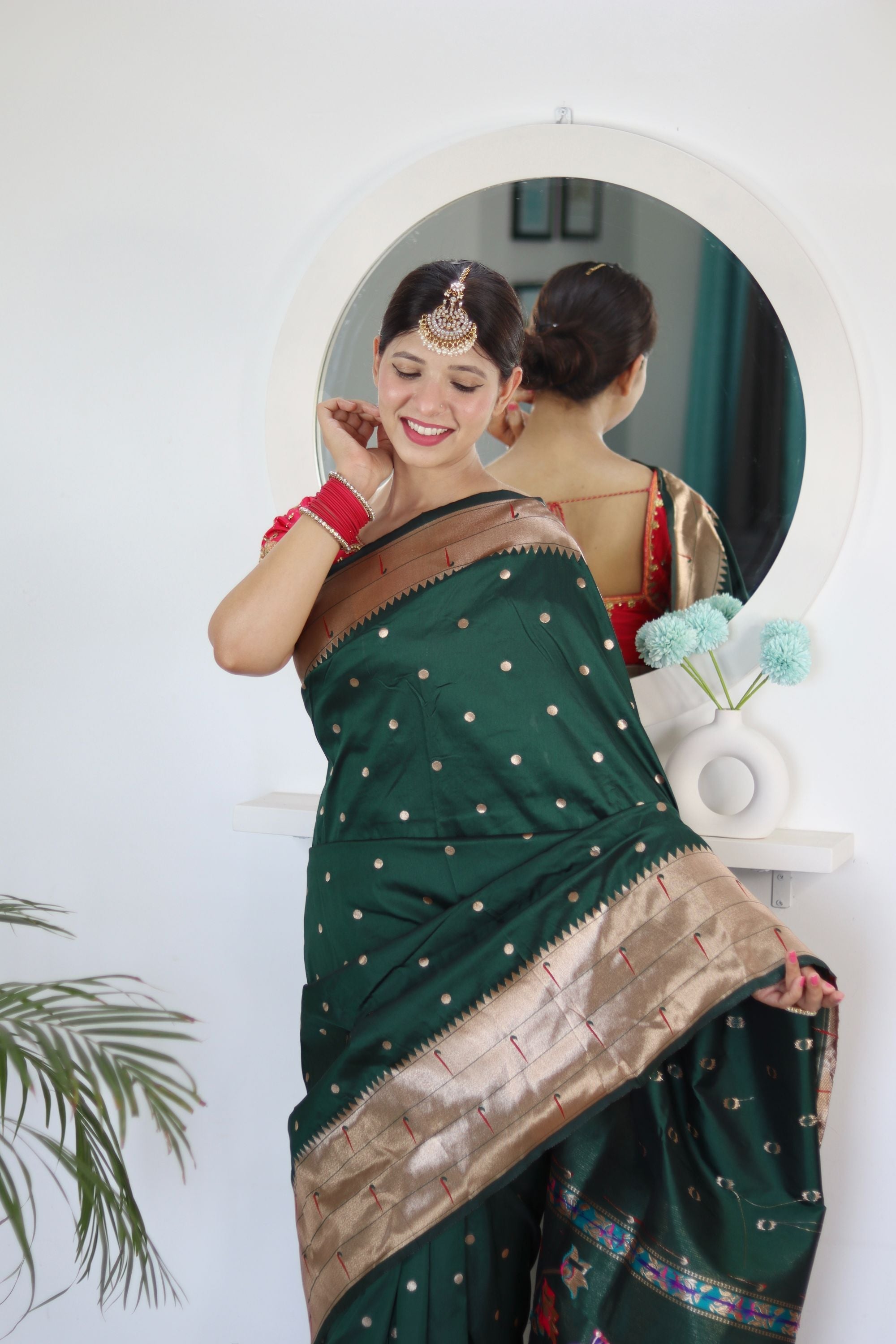 Ravishing Dark Green Paithani Silk Saree With Elision Blouse Piece