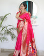 Luminous Dark Pink Paithani Silk Saree With Efflorescence Blouse Piece