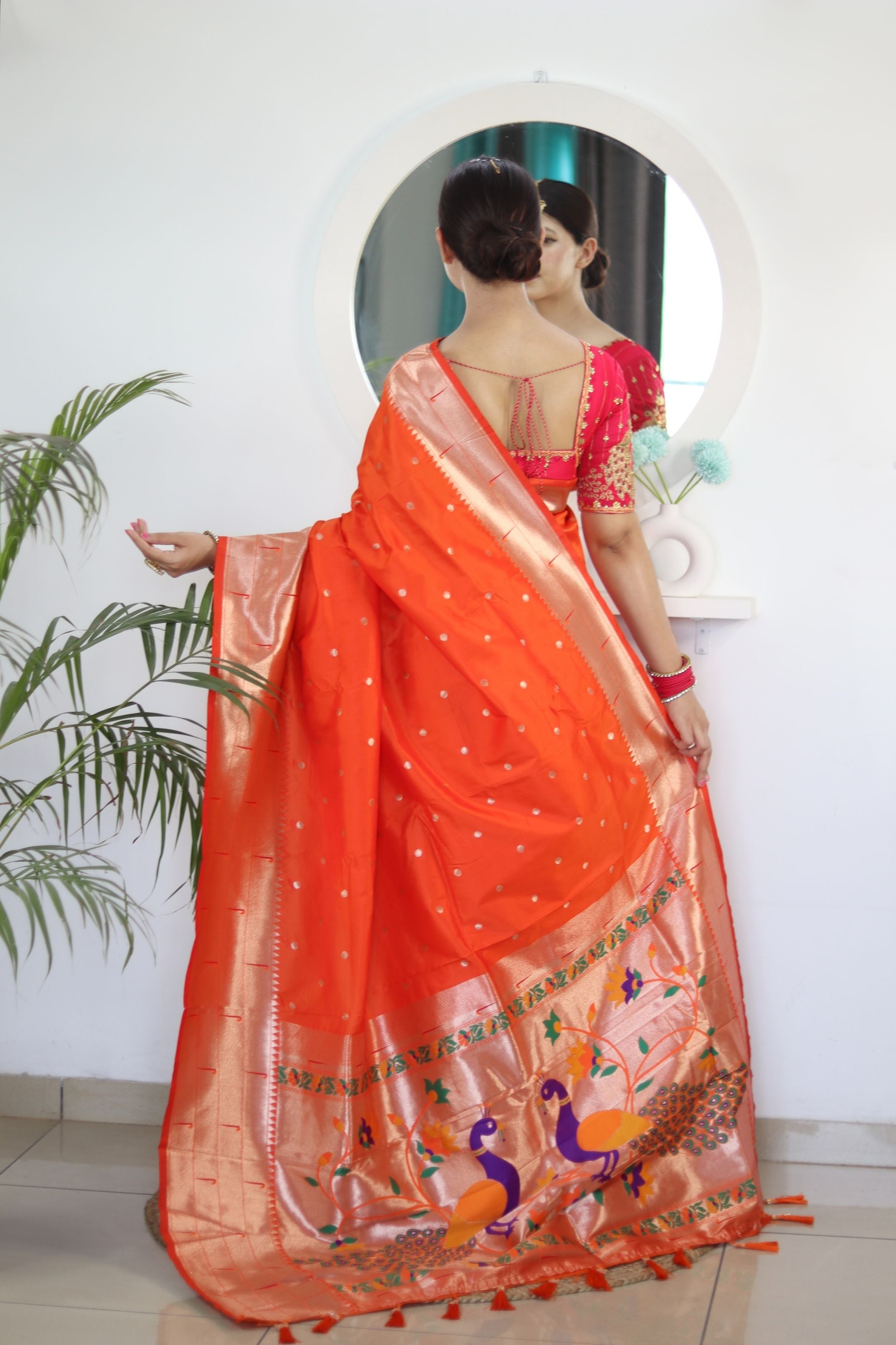 Engrossing Orange Paithani Silk Saree With Surreptitious Blouse Piece