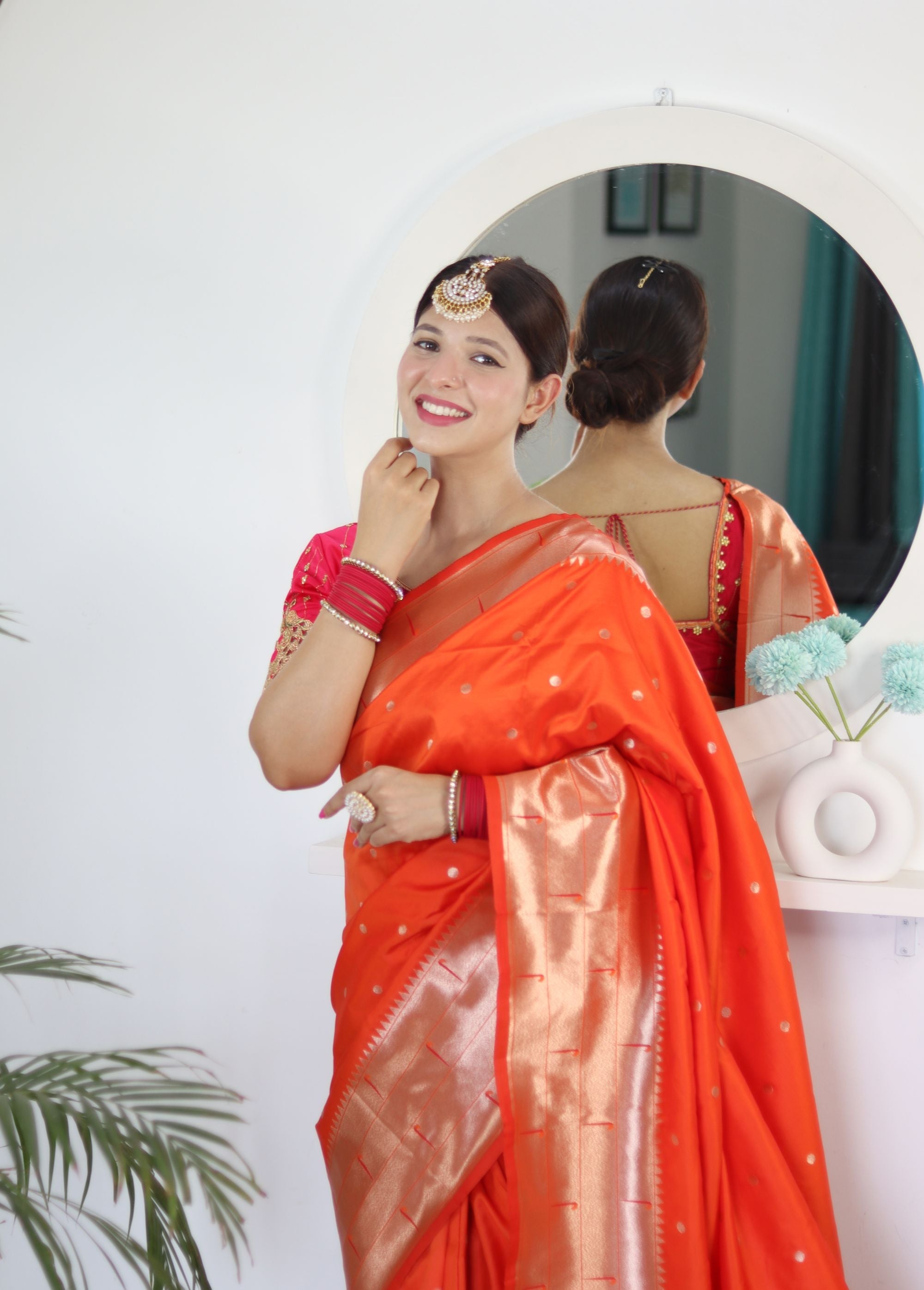 Engrossing Orange Paithani Silk Saree With Surreptitious Blouse Piece