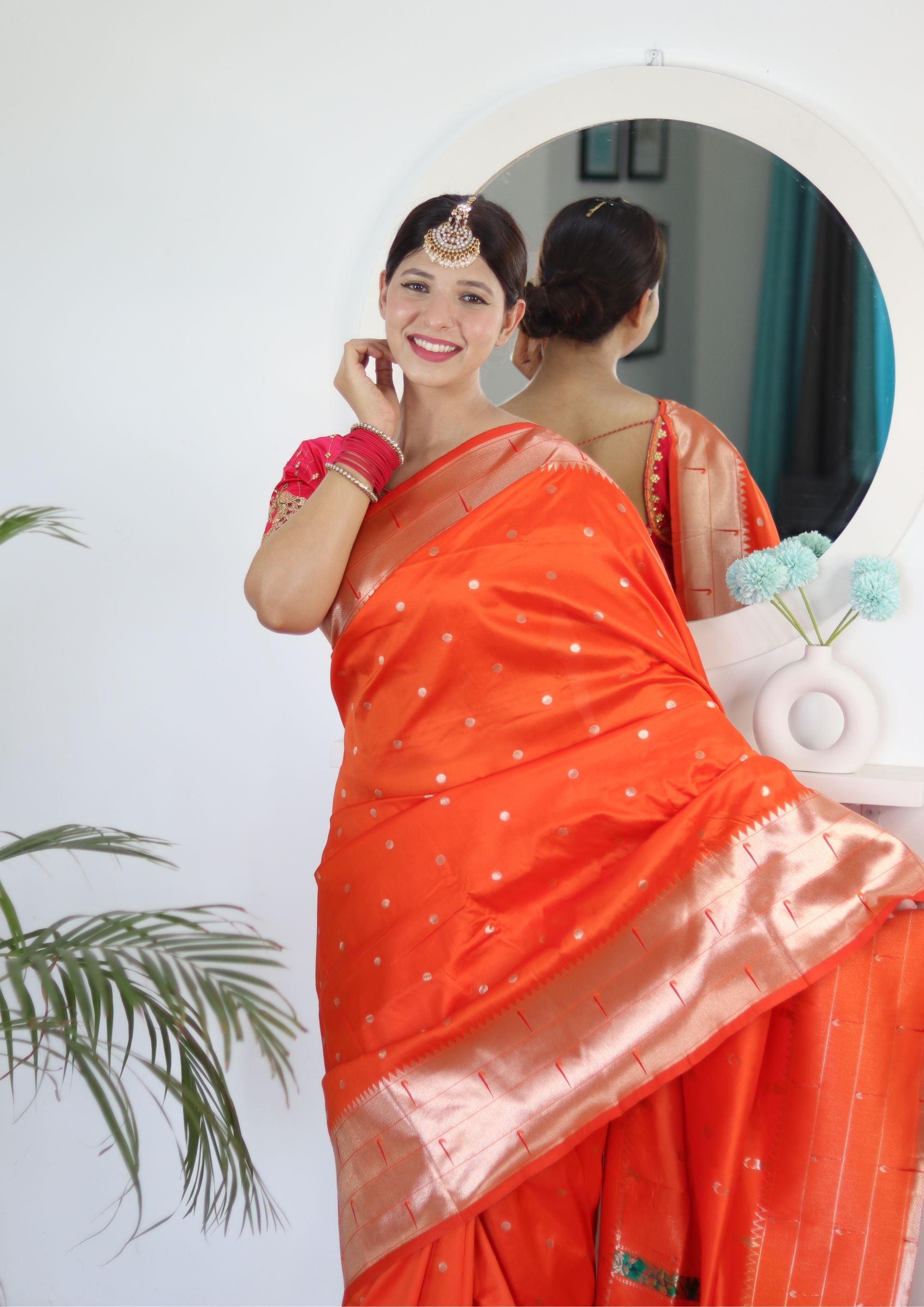 Engrossing Orange Paithani Silk Saree With Surreptitious Blouse Piece