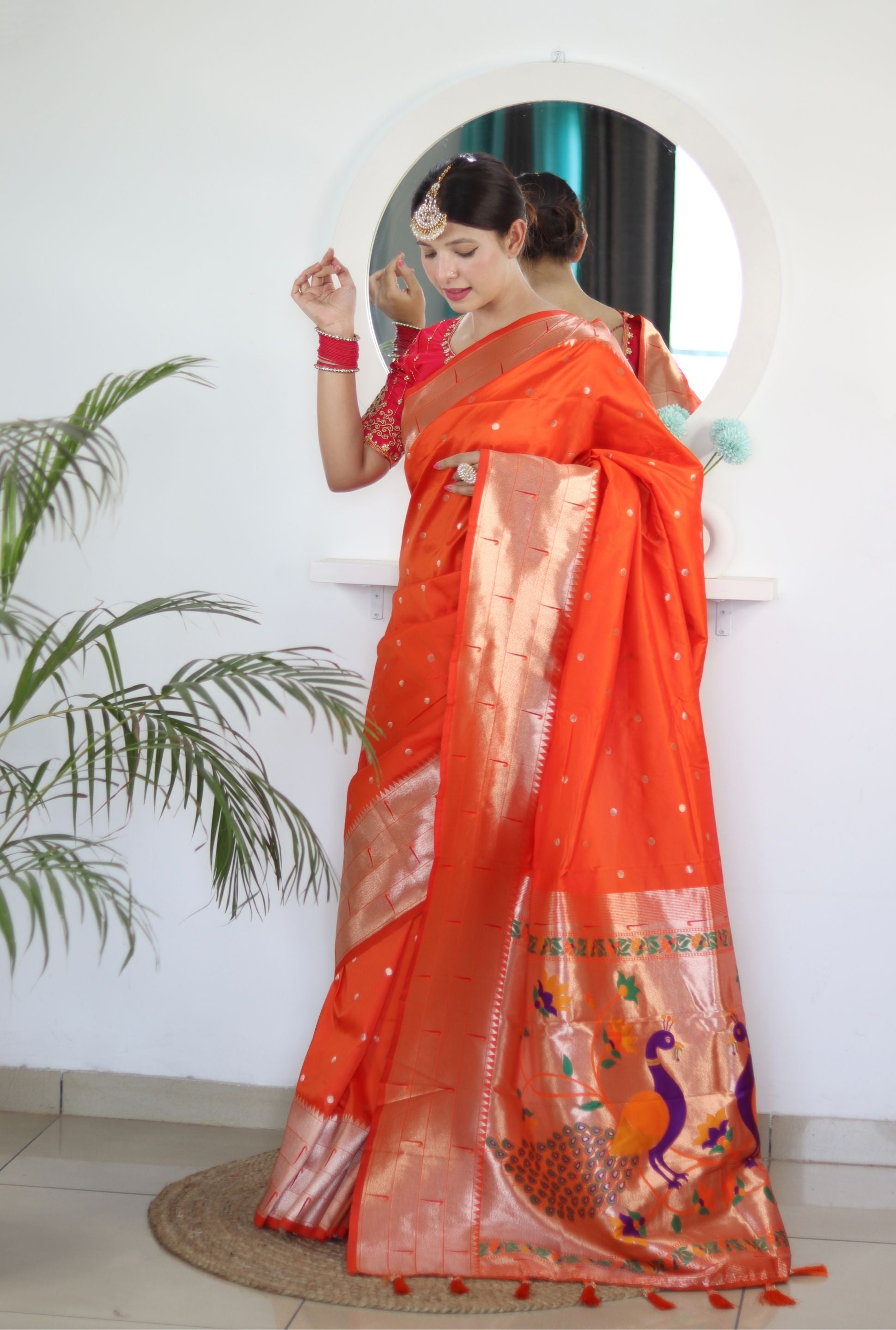 Engrossing Orange Paithani Silk Saree With Surreptitious Blouse Piece