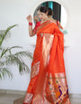 Engrossing Orange Paithani Silk Saree With Surreptitious Blouse Piece