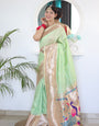 Blooming Pista Paithani Silk Saree With Serendipity Blouse Piece