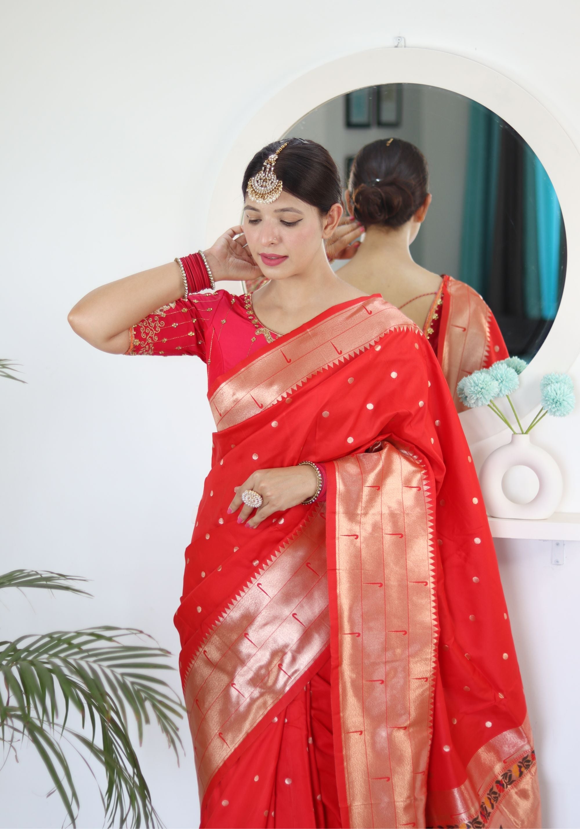 Appealing Red Paithani Silk Saree With Seraglio Blouse Piece