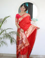 Appealing Red Paithani Silk Saree With Seraglio Blouse Piece