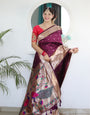 Desiring Wine Paithani Silk Saree With Sempiternal Blouse Piece