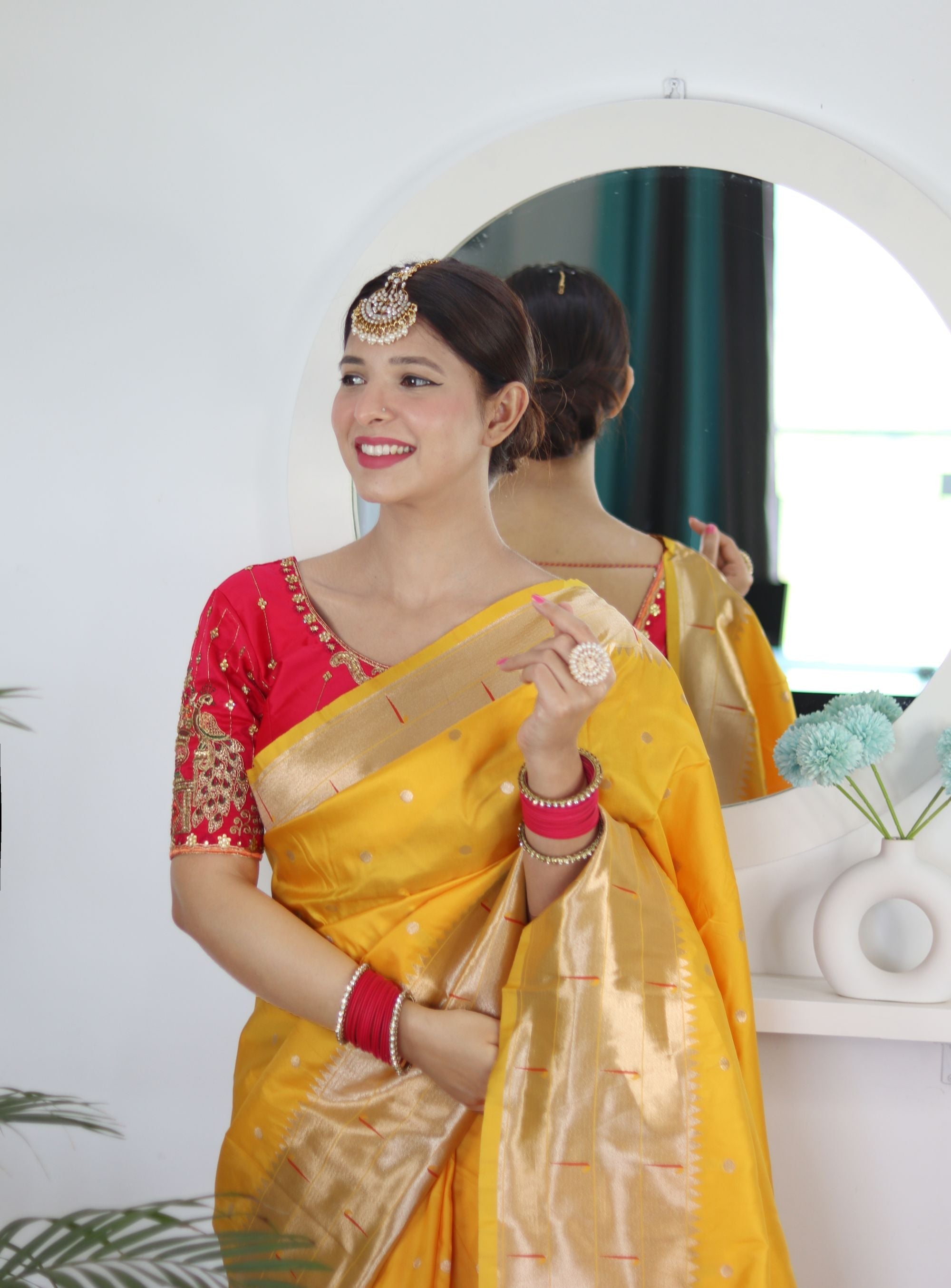 Jazzy Yellow Paithani Silk Saree With Scintilla Blouse Piece