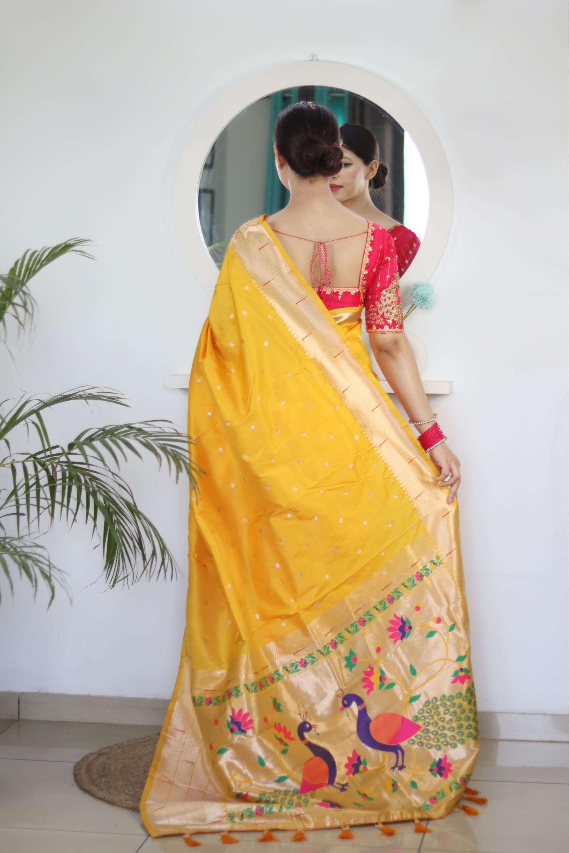 Jazzy Yellow Paithani Silk Saree With Scintilla Blouse Piece