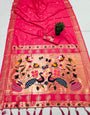 Rhapsody Dark Pink Paithani Silk Saree With Dissemble Blouse Piece