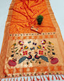 Impressive Orange Paithani Silk Saree With Propinquity Blouse Piece