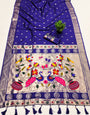 Resonant Royal Blue Paithani Silk Saree With Desultory Blouse Piece