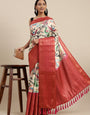 Dazzling Beige Kalamkari Printed Saree With Forbearance Blouse Piece