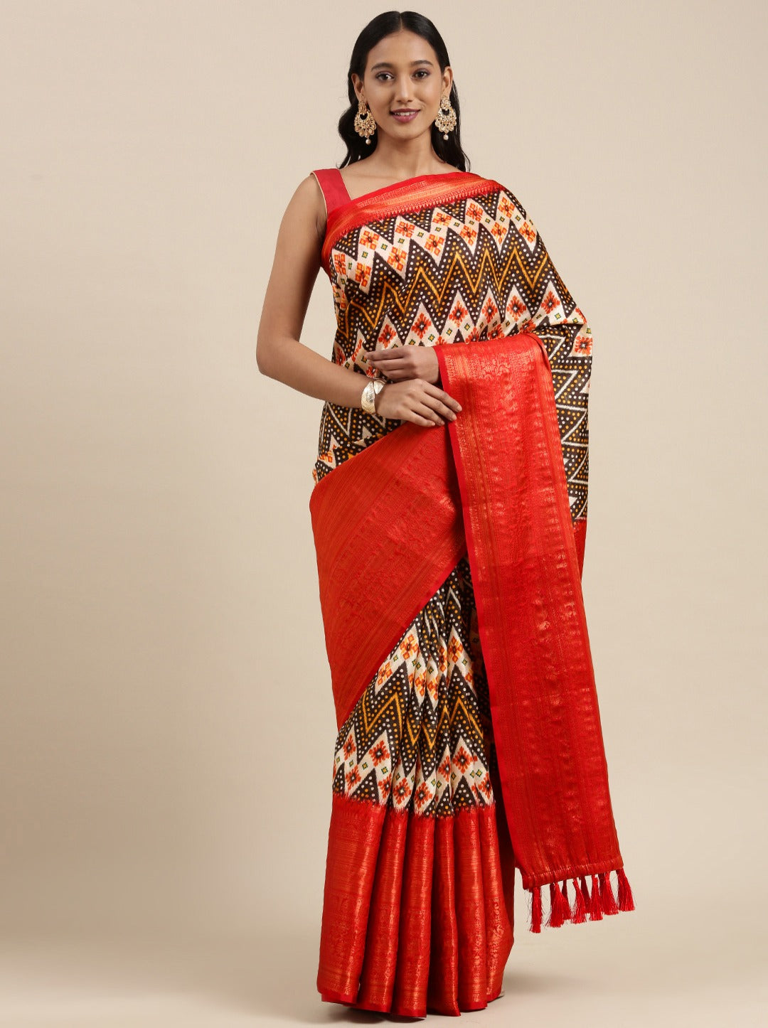 Unique Brown Kalamkari Printed Saree With Evocative Blouse Piece