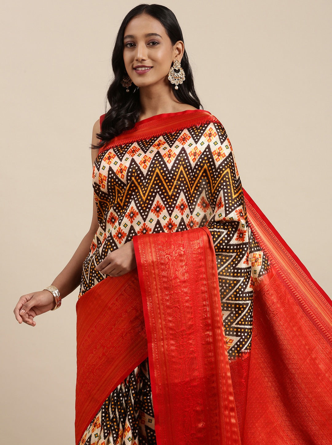 Unique Brown Kalamkari Printed Saree With Evocative Blouse Piece