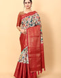 Girlish Beige Kalamkari Printed Saree With Palimpsest Blouse Piece