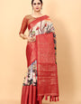 Glowing Beige Kalamkari Printed Saree With Moiety Blouse Piece