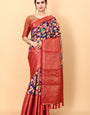 Opulent Navy Blue Kalamkari Printed Saree With Demure Blouse Piece