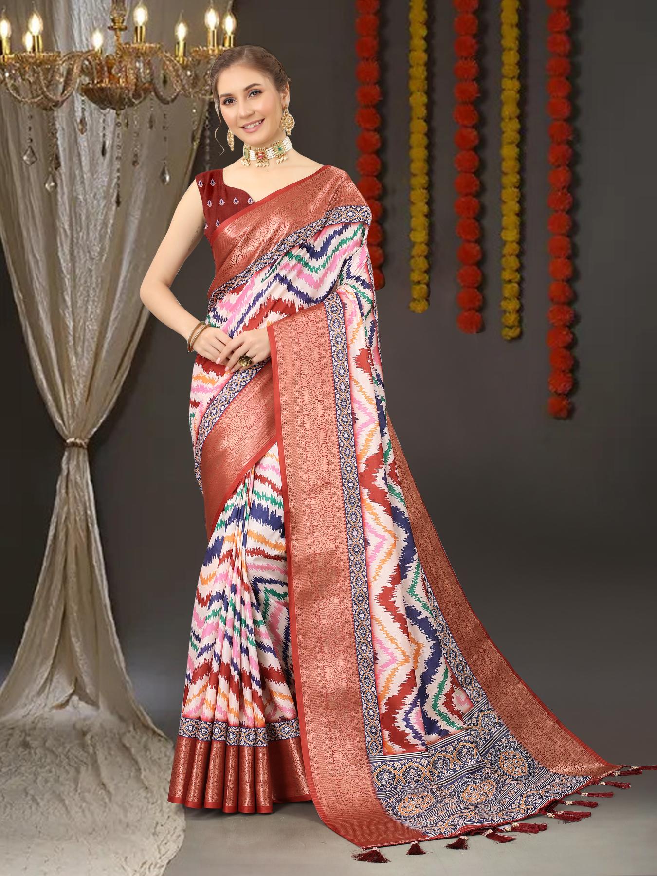 Dissemble Brown Digital Printed Soft Silk Saree With Mesmeric Blouse Piece