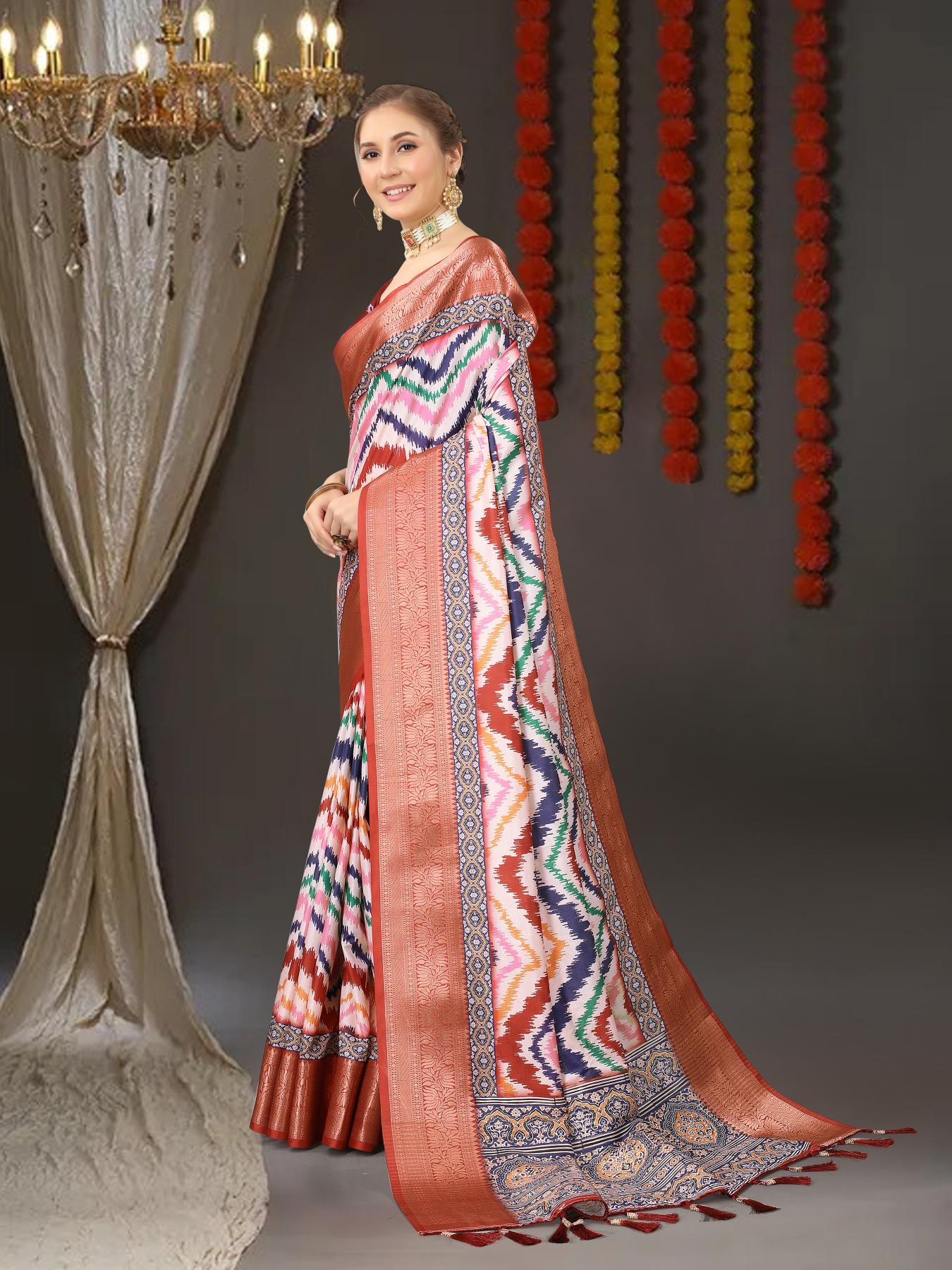 Dissemble Brown Digital Printed Soft Silk Saree With Mesmeric Blouse Piece