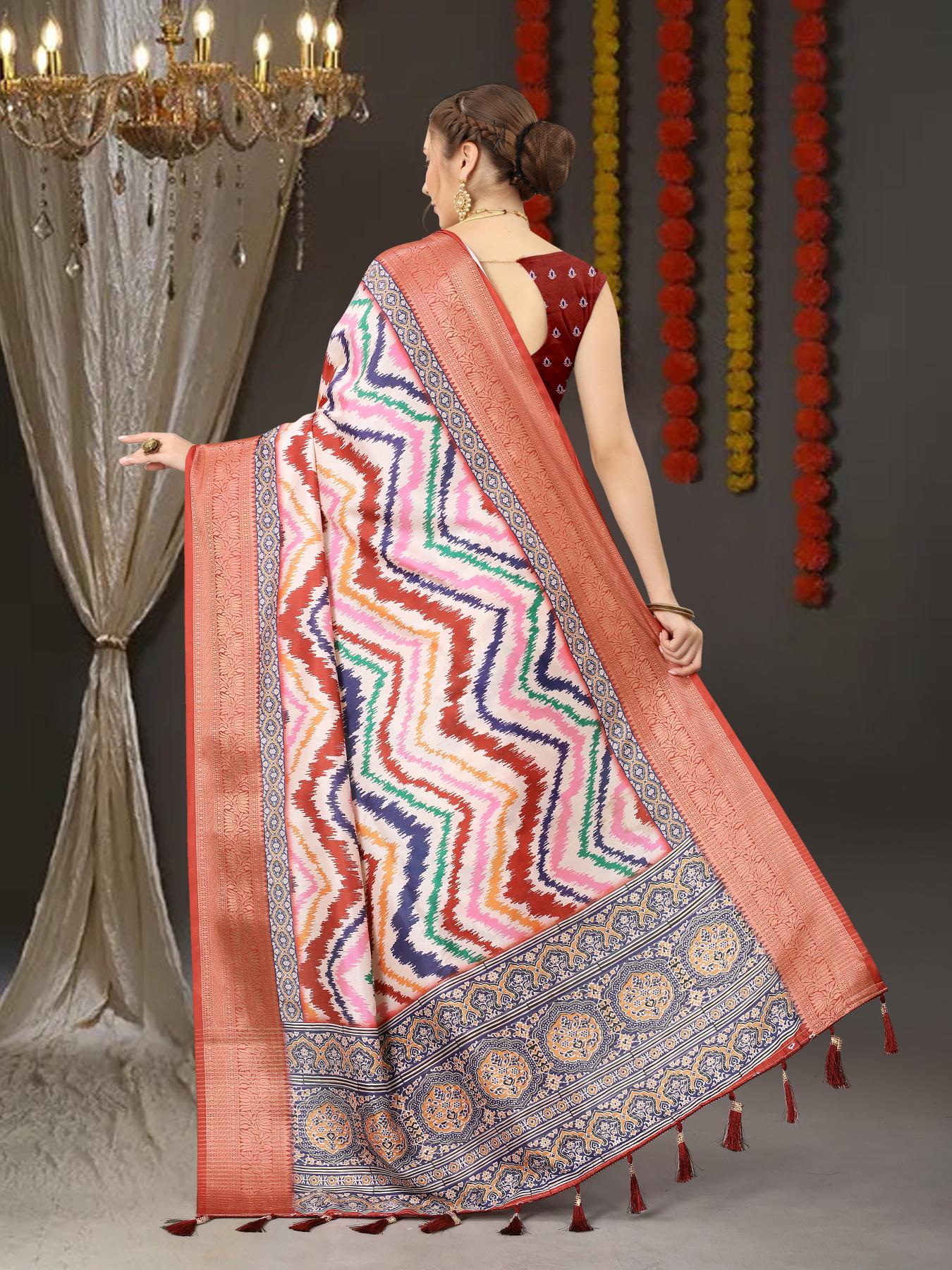 Dissemble Brown Digital Printed Soft Silk Saree With Mesmeric Blouse Piece