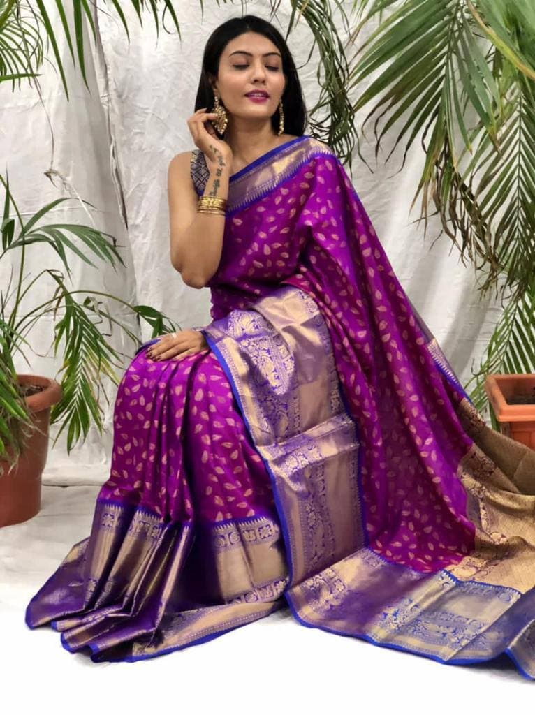 Snazzy Purple Banarasi Silk Saree With Opulent Blouse Piece