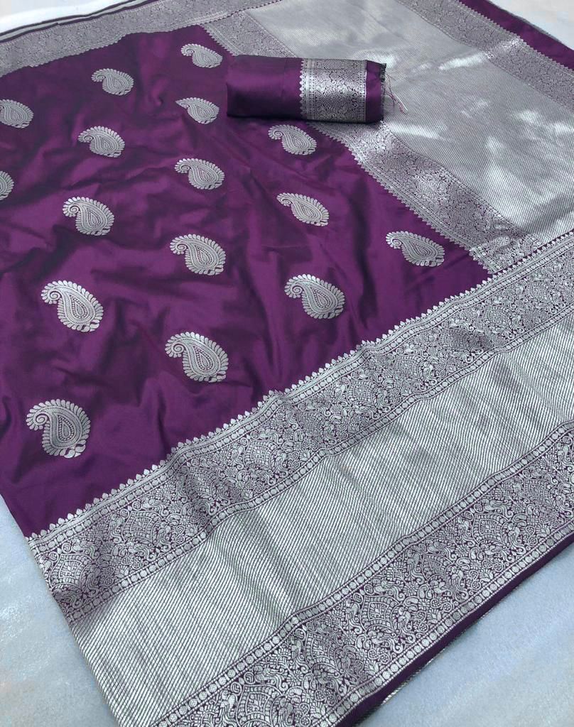 Snappy Purple Banarasi Silk Saree With Preferable Blouse Piece